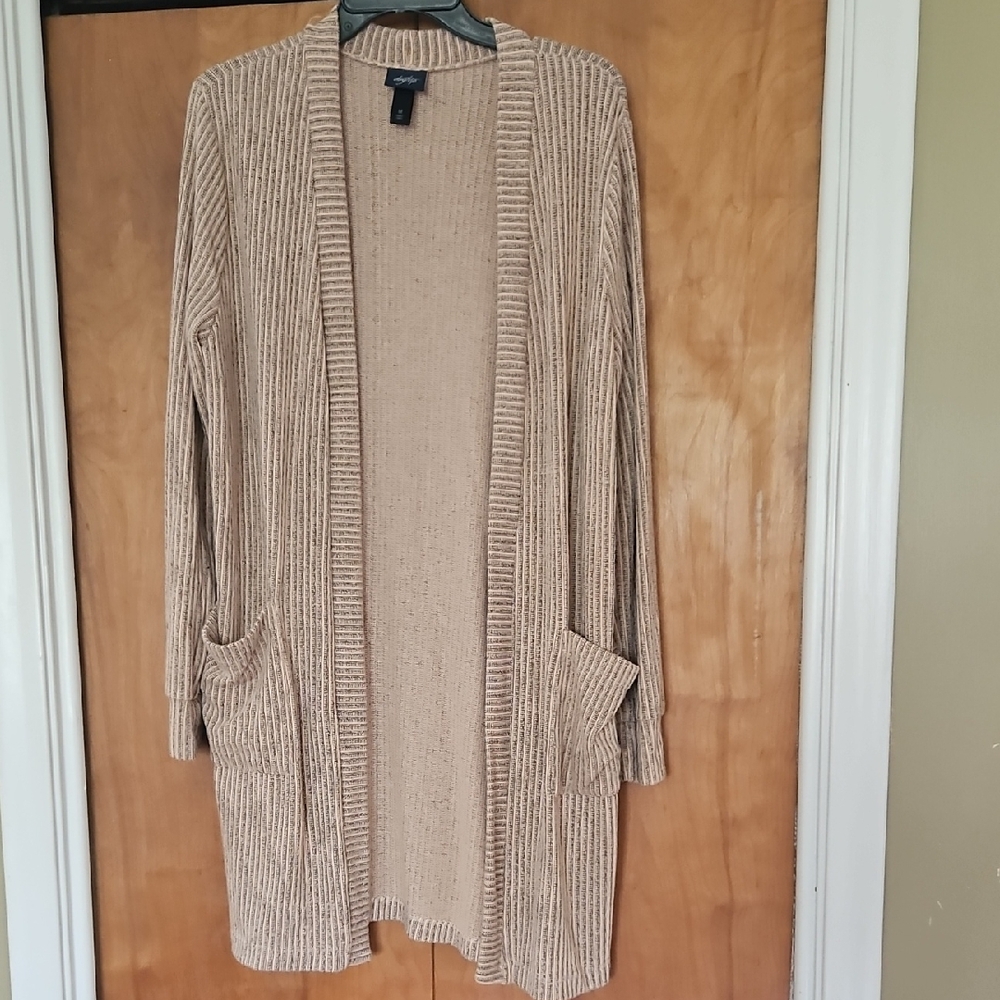 Daytrip Tan & Black Long Knit Cardigan Sweater Women's Medium